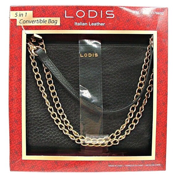 NEW Lodis Italian Leather Emily 5-In-1 Convertible Bag Purse Black Gold Hardware - Picture 1 of 11